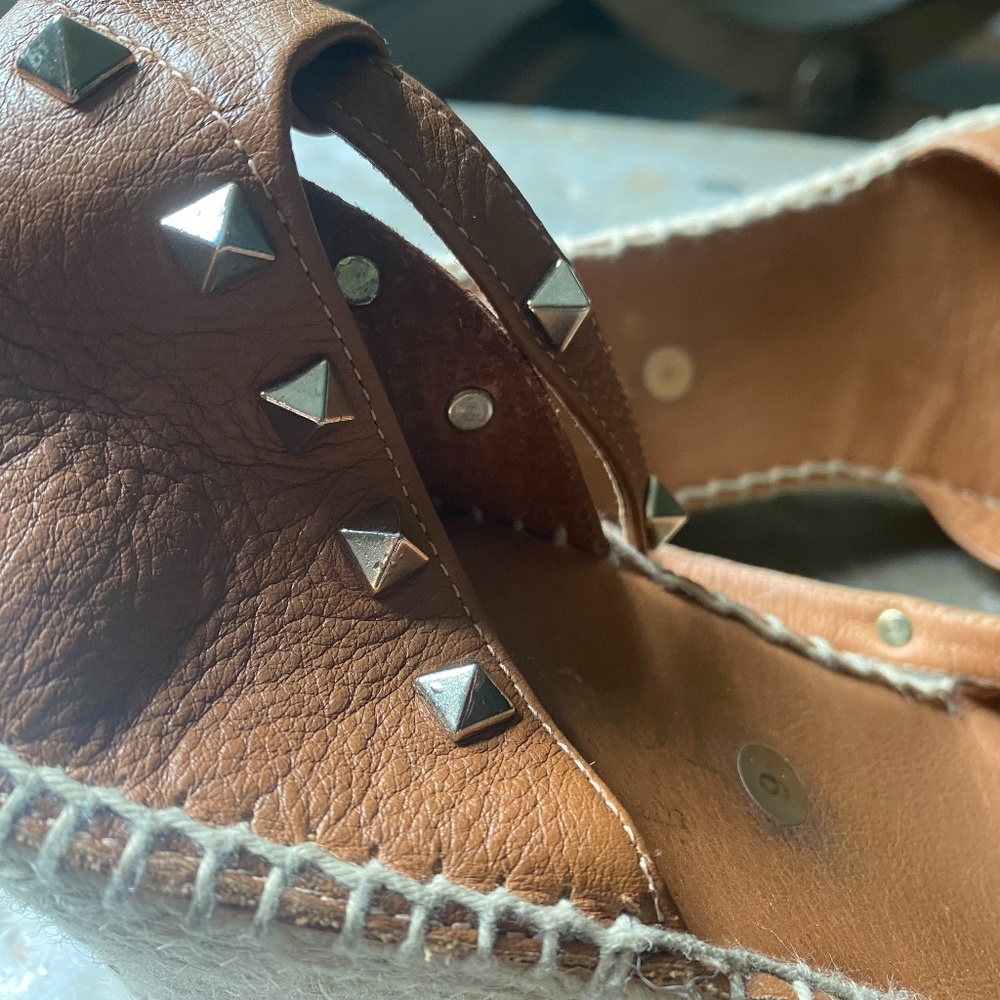 Women’s Tan Leather Espadrille Wedge Sandals - Picture 3 of 4